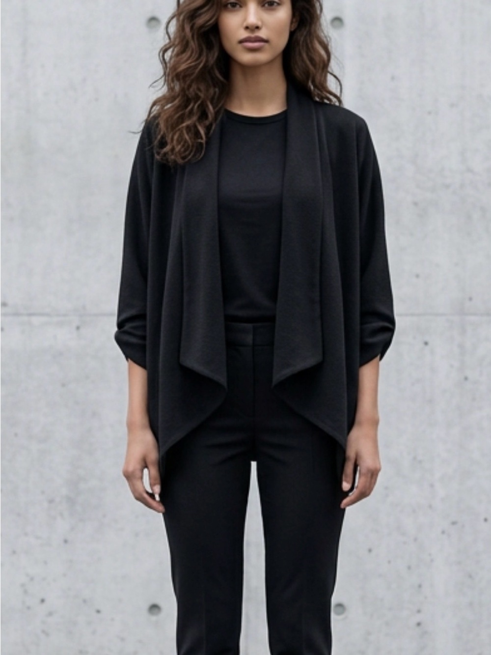 Libian Black Open-Front Draped Women’s Cardigan